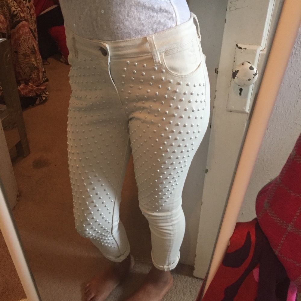 Brockenbow Studded White Denim Pants
